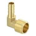 thumbnail image 1 of Conector de manguera de latón con barbilla, 3/8" Barb x 1/2" NPT Macho a 90 grados, 1 of 6