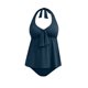 thumbnail image 5 of Tankini para mujer, color sólido con relleno en el pecho, tankini conservador, sin acero, sin espalda, cuello colgante, traje de baño, pantalones de baño divididos, traje de baño de dos piezas para mu, 5 of 8