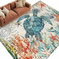 thumbnail image 3 of 6x9 Area Rugs, Sea Turtle Coastal Non-Skid Rubber Backing Large Rectangle Rugs - Living Room Bedroom Home Office, Vintage Beach Coral Starfish Nautical Indoor Floor Mat Carpets Washable Rug, 3 of 9