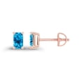 thumbnail image 2 of Decadence Rose Gold Plated 925 Sterling Silver 5x3mm Emerald Cut Natural Swiss Blue Topaz December Birthstone Screwback Stud Earrings, 2 of 7