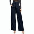 thumbnail image 2 of Women's High Waisted Wide Leg Pants Trousers Slacks with Bow Detail Solid Color Stretchy Flowy Casual Business Work Office Lounge Wear Travel Essentials | Aestivo,Navy L, 2 of 9