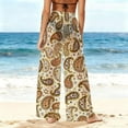 thumbnail image 2 of Women's Boho Sheer Wide-Leg Pants Printed Chiffon Sun Protective Trousers Flowy Palazzo Pants for Casual Beach Days,XL,Beige2, 2 of 6