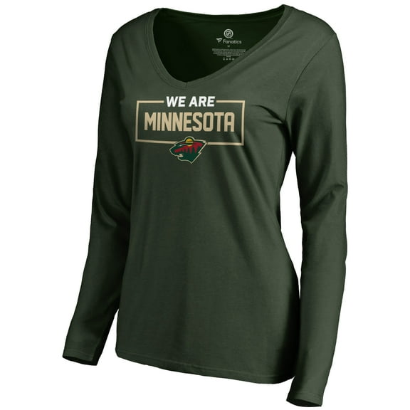 Women's Green Minnesota Wild Iconic Collection We Are Long Sleeve V-Neck T-Shirt