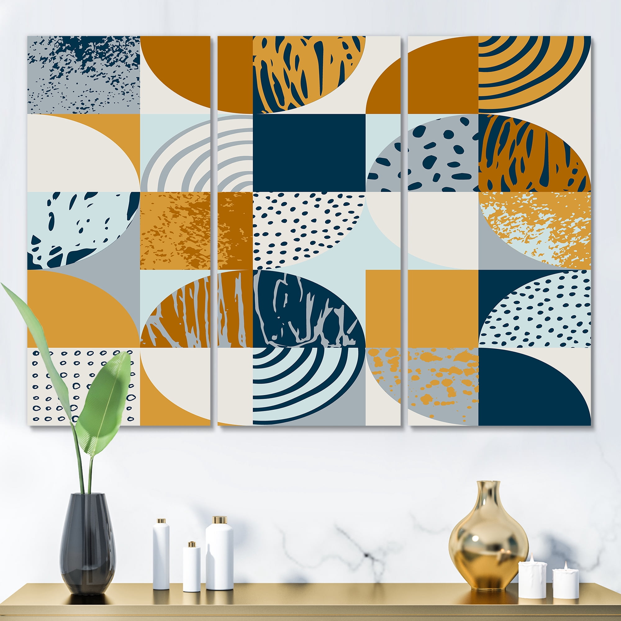 Designart ' Retro Semicircles Squares and Circles ' Modern Canvas Wall Art Print