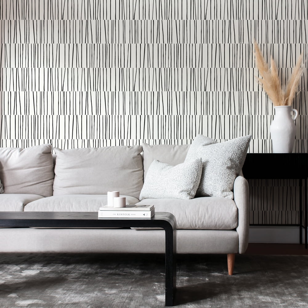 Tempaper x Bobby Berk Shift White & Black Peel and Stick Wallpaper By Bobby Berk, 20.5" x 33'