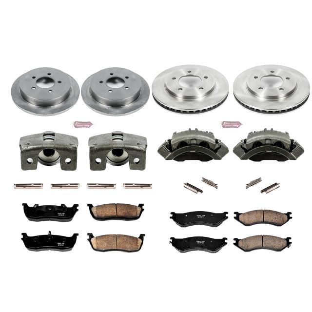 PowerStop Front and Rear Stock Replacement Brake Pad and Rotor Kit with Calipers Fits: FORD LINCOLN Select Models KCOE1870