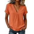 thumbnail image 2 of QUNYINEY Short Sleeve Womens Short Sleeve T Shirts V Neck Casual Cotton Linen Tops Solid Summer Loose Fit Pleated Pullover Shirts, 2 of 8