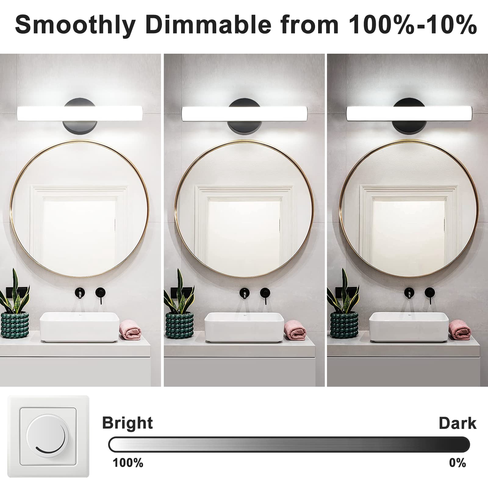 Modern Dimmable Led Vanity Light Bar Lighting Fixtures  15.9 Inch Bathroom Fixture 15w 1300lm Daylight White 5000k Wall Sconces