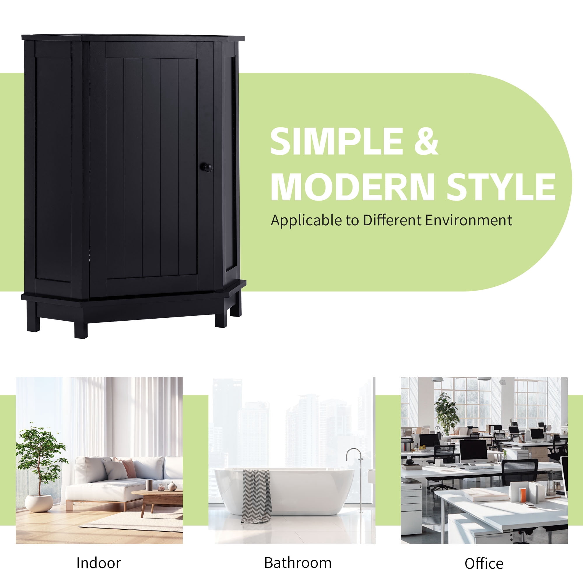 Euroco Black Bathroom Cabinet Triangle Corner Storage Cabinet with Adjustable Shelf Modern Style MDF Board(Old SKU:N725P172615B)
