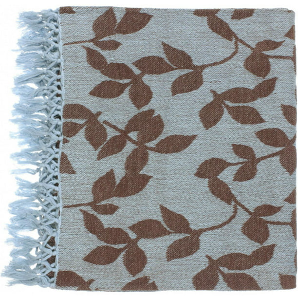 50" x 70" Spring Floral Sky Blue and Brown Throw Blanket