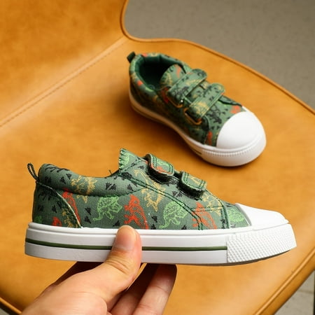 Kushyshoo Kids Canvas Shoes Toddler Boy Green Dinosaurs Sneakers for School Days Size 10
