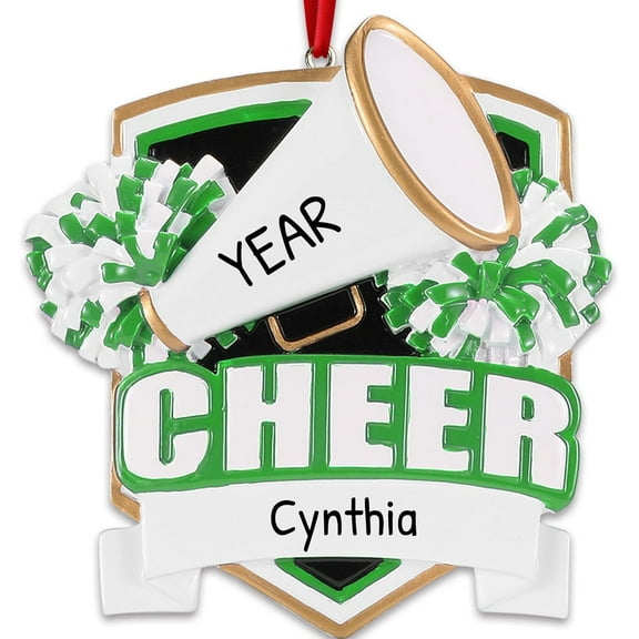 Personalized Cheer Ornaments 2025 - Custom Green Word Cheer Stuff Christmas Cheer Dance Ornament for Cheerleader Christmas Ornaments Gift Tree Decorations