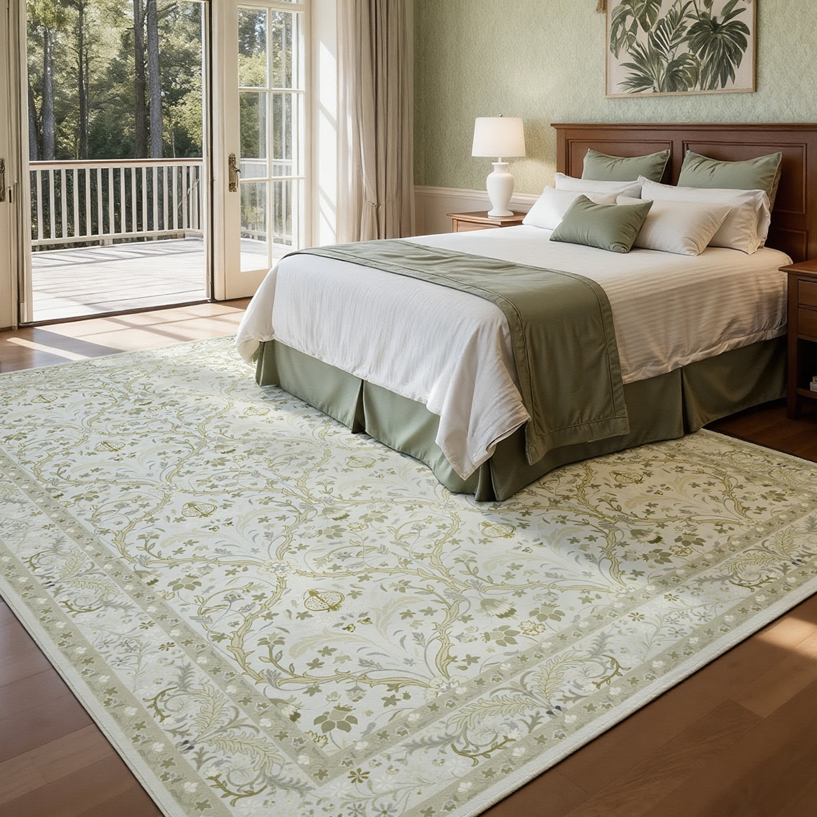 6x9 Area Rugs for Living Room, Washable Area Rugs with Non-Slip Backing, Boho Floral Vintage Carpets Low Pile for Dining Room, Bedroom, Home Office, Indoor, Nursery, Apartment.