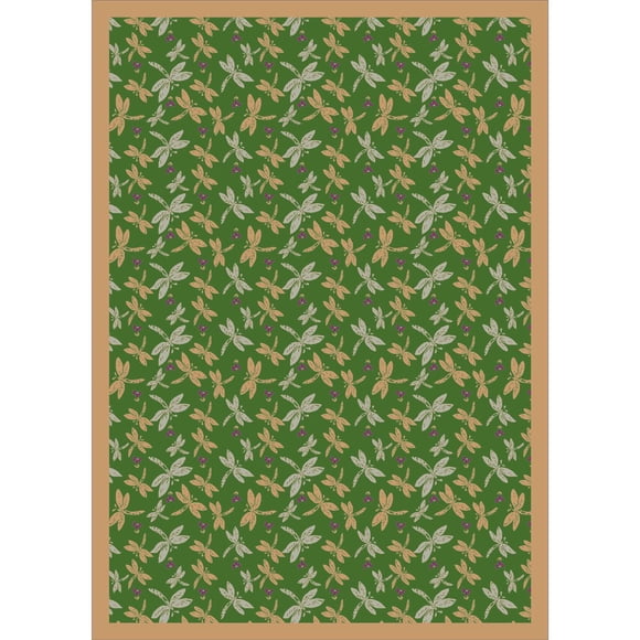 Joy Carpets Kaleidoscope Dragonflies 5'4" x 7'8" Indoor Area Rug in Color Green