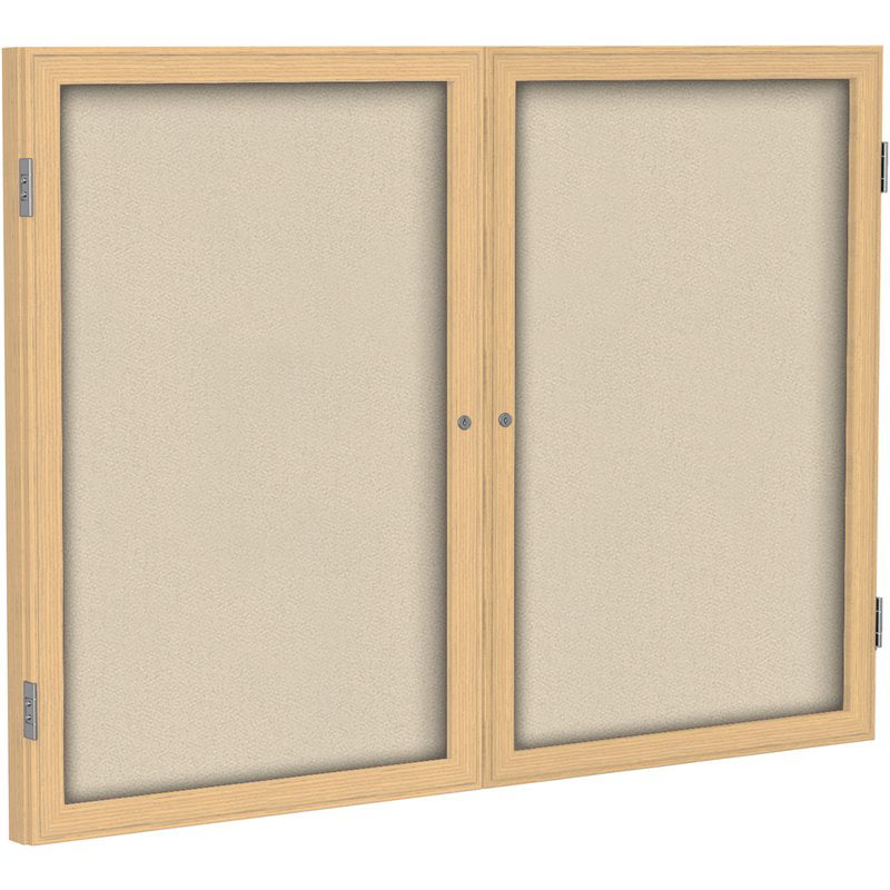 3 H x 4 W 2 Door Enclosed Bulletin Board Size Cherry Frame Finish Surface Color Tan Speckled 