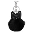 thumbnail image 2 of PU Cat Keychain with Fluffy Pom Pom - Adorable Cartoon Animal Keychain Pendant, Cute Lightweight Key Ring for Cat Lovers | Decorative Gift for Keys, Bags & Zippers(Black), 2 of 5