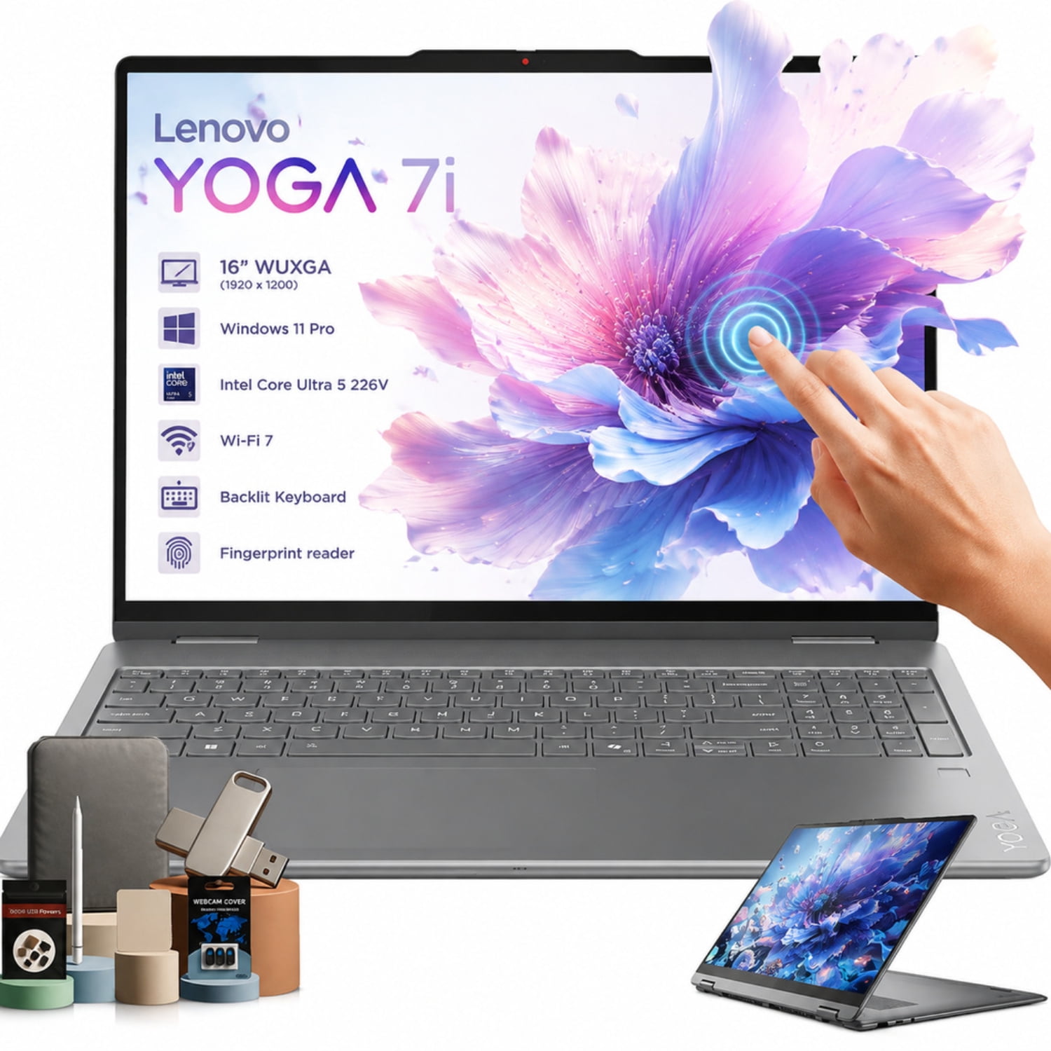 Lenovo Yoga 7i 16 Touchscreen 2-in-1 Laptop 360° Convertible Intel Ultra 5 226V 16GB RAM 512GB SSD Wi-Fi 7 Thunderbolt 4 Backlit KB Windows 11 Pro