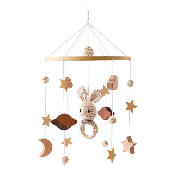 Montessori Baby Crib Mobile Hanging Bed Bell Toy for Girls Boys Infant Ceiling Rabbit