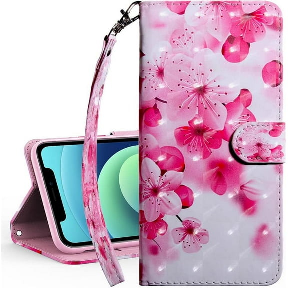 Compatible with Samsung Galaxy A20 Wallet Case, Galaxy A20 Phone Case Leather Flip Folio Case with Wrist Strap and Kickstand Magnetic Shockproof Case for Samsung Galaxy A20 / A30 Pink Flower BX