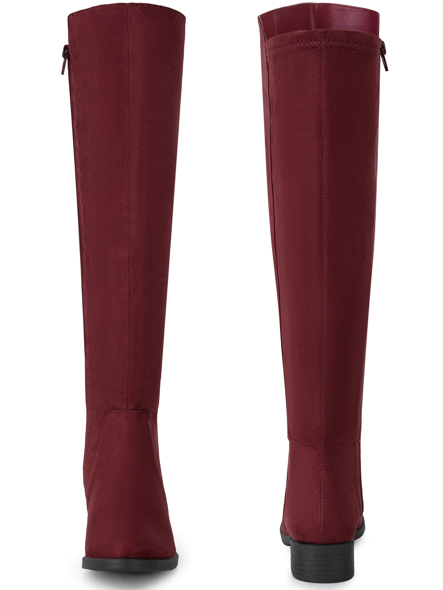 DARING DIVA Women's Round Toe Chunky Heels Knee High Boots Burgundy 10