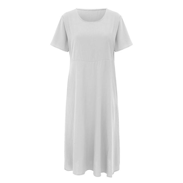 Robe Décontractée Unie à Manches Courtes Col Rond Ample avec Poches pour Femmes