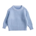 thumbnail image 4 of LOCHEX Toddler Baby Girl Boy Knitted Sweater Crewneck Long Sleeve Pullover Cotton Solid Color Warm Chunky Jumpers Tops,Light Blue,6-7T, 4 of 7