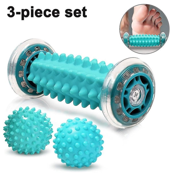 Juego de rodillos de masaje de pies y bola de masaje con púas para aliviar la fascitis plantar, dolor de arco del pie en el talón, terapia de puntos gatillo, recuperación muscular, alivio de