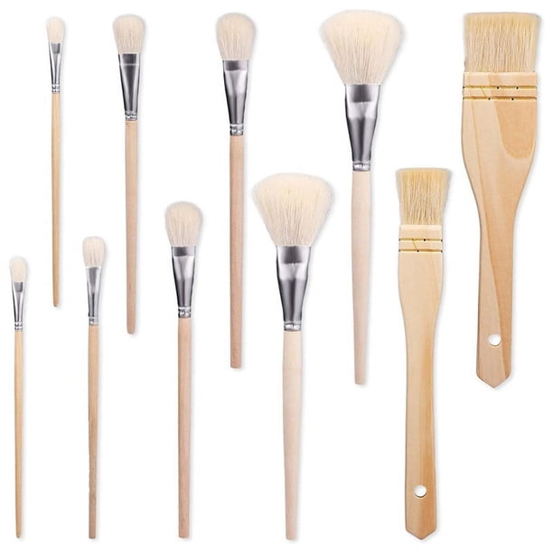 10 Pinceles, Varios TamañOs, Pinceles de Pelo de Cabra para Pintar , Pincel Dorado de Piel Suave para Pintar