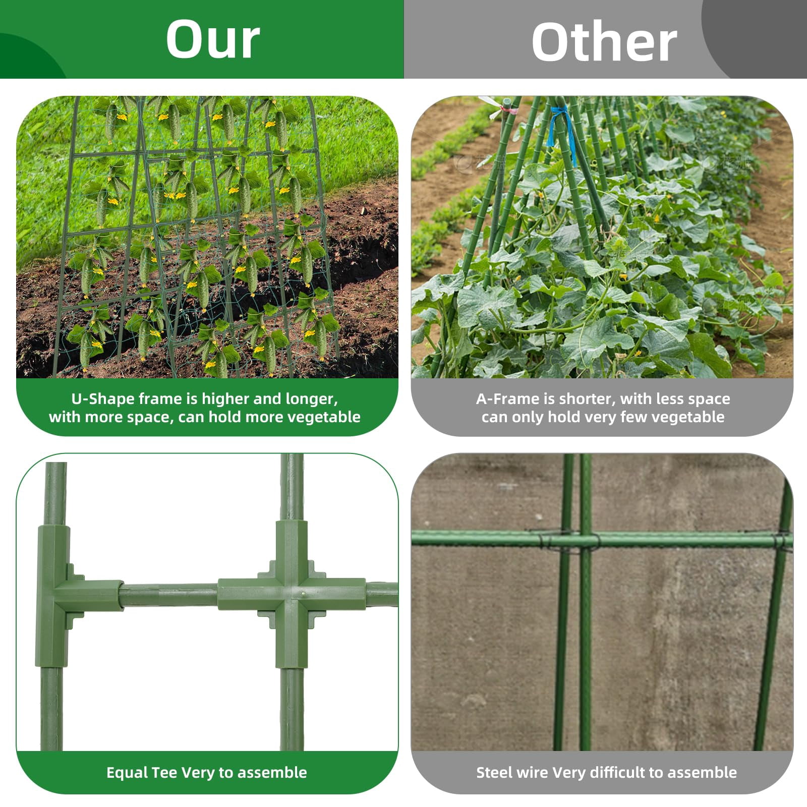 65"*50" Cucumber Trellis For Raised Bed Tall Metal Arch Garden Climbing Plants Outdoor Vegetables Plant Support Peas Fruit Flower Grape Tomato  Bean