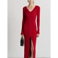 thumbnail image 5 of Women'S V-Neck Front Slit Rib Button Down Sweater Dress Wine Red S, 5 of 8