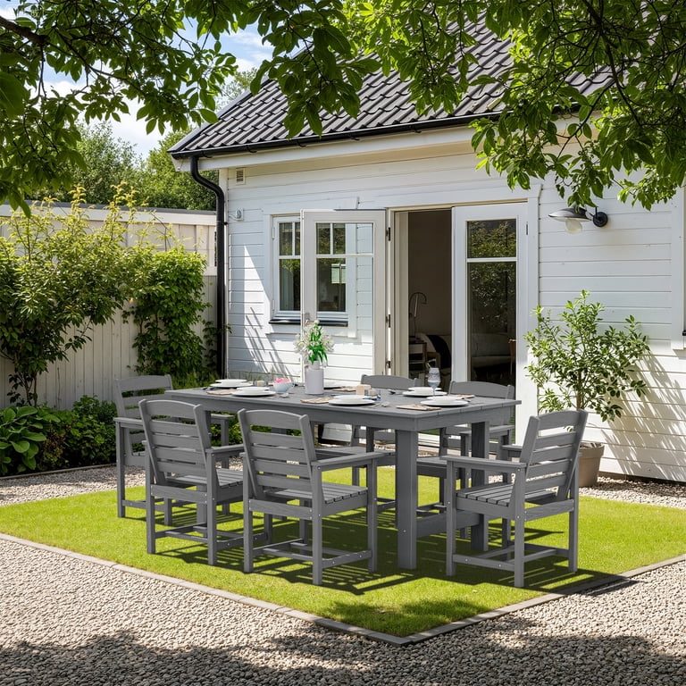 Serwall Outdoor Dining Chair Set of 2, Grey HDPE photo 5