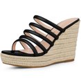 thumbnail image 1 of BLISSFUL STEP Sandales Compensées à Plateforme à Brides pour Femmes Espadrilles Noires à Talons Compensés 6 m US, 1 of 6