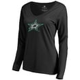 thumbnail image 2 of Women's Black Dallas Stars Static Logo Long Sleeve V-Neck T-Shirt, 2 of 3
