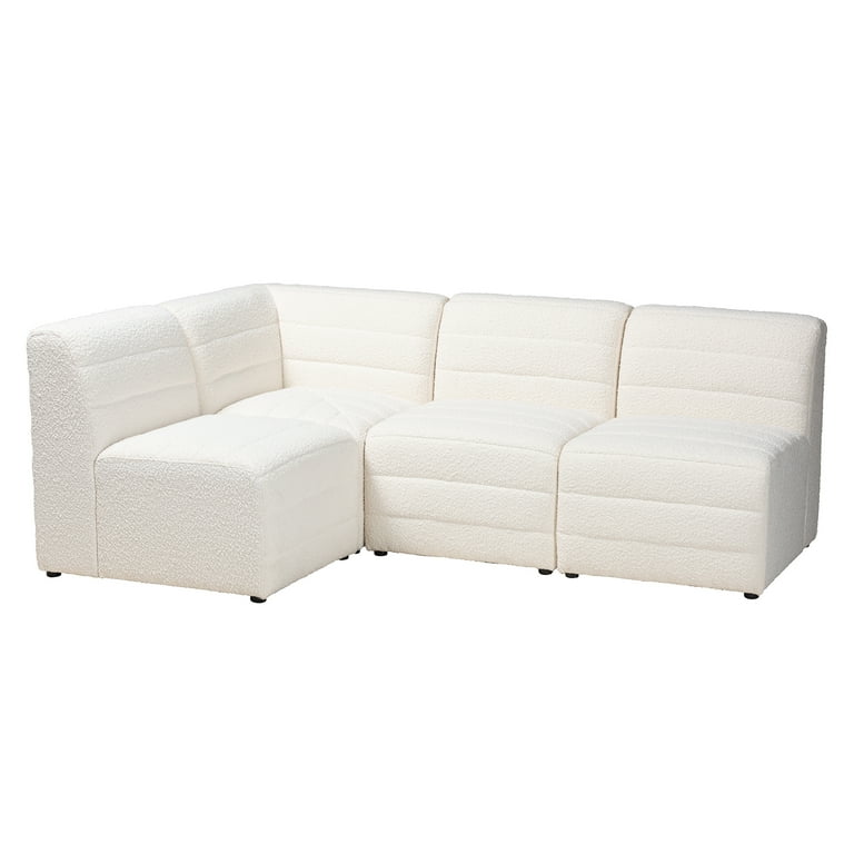 Baxton Studio Maya Modern White Boucle Fabric 4-Piece Modular Sectional Sofa Baxton Studio Maya Modern White Boucle Fabric 4-Piece Modular Sectional Sofa