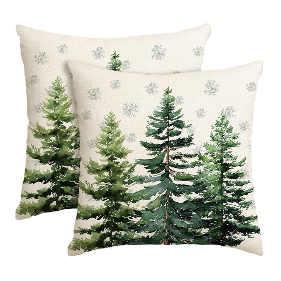 Sm:)e Christmas Trees Snowflake Throw Pillow Covers Set of 2, 18 x 18 Inch Winter Holiday Cushion Case Decoration for Sofa Couch