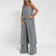 thumbnail image 1 of Puntoco Moda Mujer Color Sólido Un Hombro Camiseta Cárdigan Barbecho Pantalones De Pierna Ancha Traje De Tres Piezas Liquidación Puntoco Puntoco-20, 1 of 7