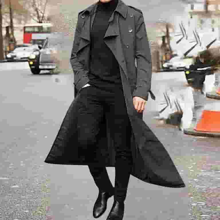 【KOOLOSET】Big Daddy Trench Coat Dtydtpe Trench Coat, Men's Autumn and Winter Long Trench