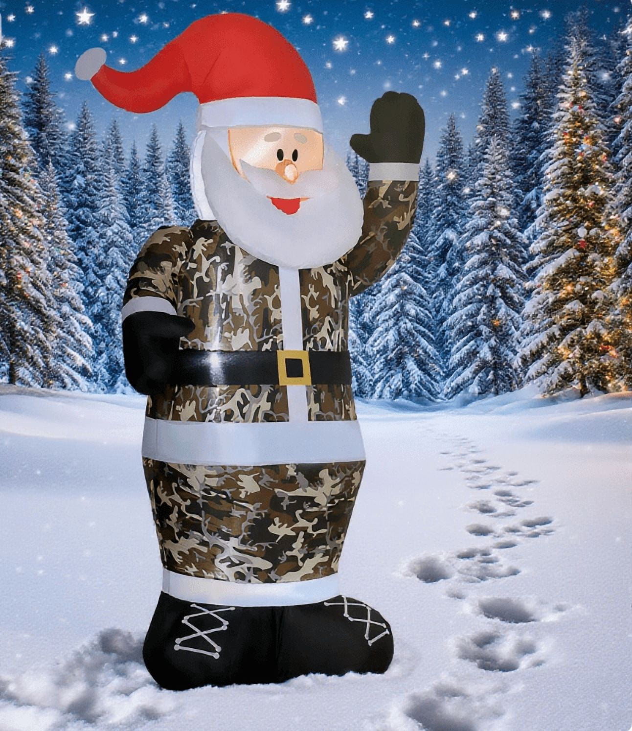8ft Camo Santa Claus Inflatable with LED Lights IP44 Waterproof Polyester Cloth Yard Garden Holiday Decoration