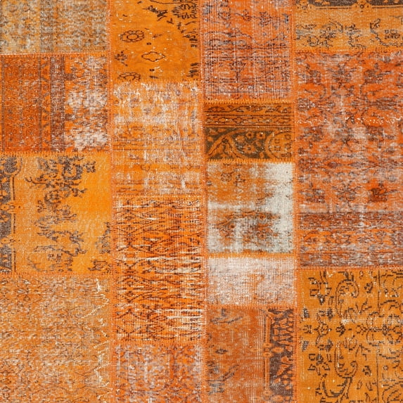 Ahgly Company Machine Washable Indoor Square Contemporary Orange Red Area Rugs, 6' Square