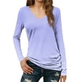 thumbnail image 3 of PIWHJQK Women Long Sleeve Dressy Casual Shirts Women Long Sleeve V Neck Solid Slim Style Pullover Top Women Blouses, 3 of 8