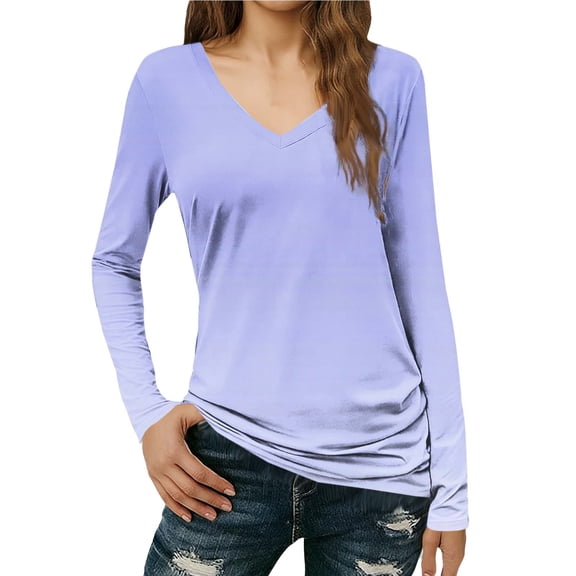 ZUKMRJPC Women's V Neck Long Sleeve T Shirts Fashion Gradient Color Casual Lightweight Tunic Tops Slim Fit Soft Comfy Basic Tees
