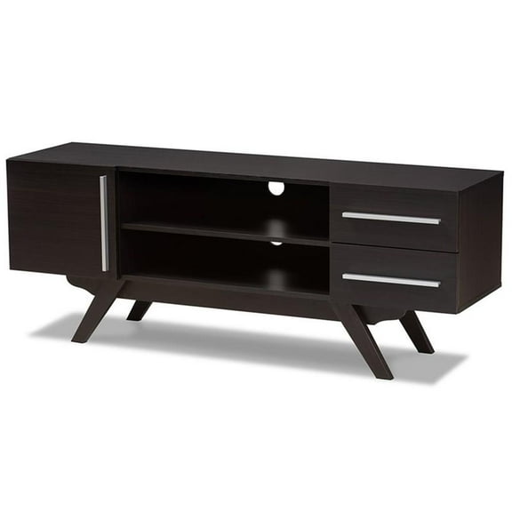 Baxton Studio Ashfield Mid-Century Modern Dark Brown Finished Wood TV Stand