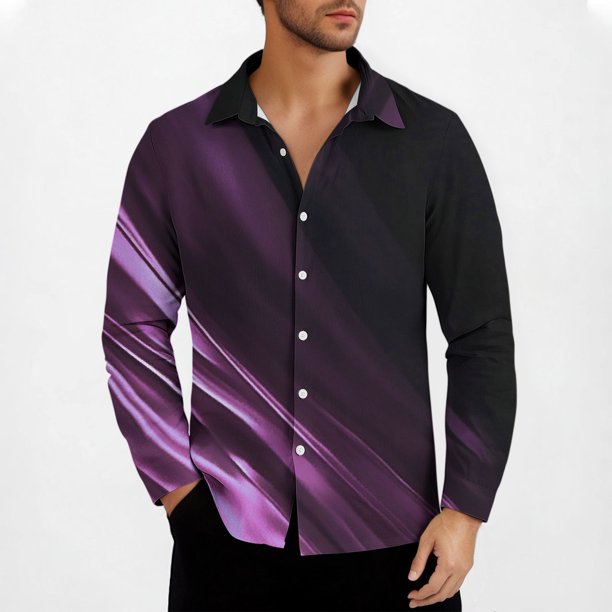 Blusa y camisa de manga larga con cuello vuelto para hombre, estilo casual, a la moda, con botones estampados, blusa de manga larga con cuello vuelto, camisetas de poliéster para hombre