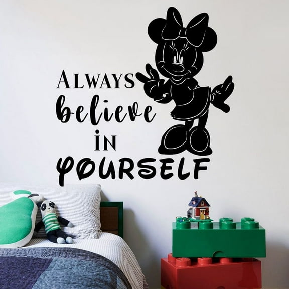 Always Believe Quote Minnie Mickey Disney Cartoon Quotes Wall Sticker Art Decal for Girls Boys Room Bedroom Nursery Kindergarten Fun Home Decor Stickers Wall Art Vinyl Decoration Size (20x20 inch)