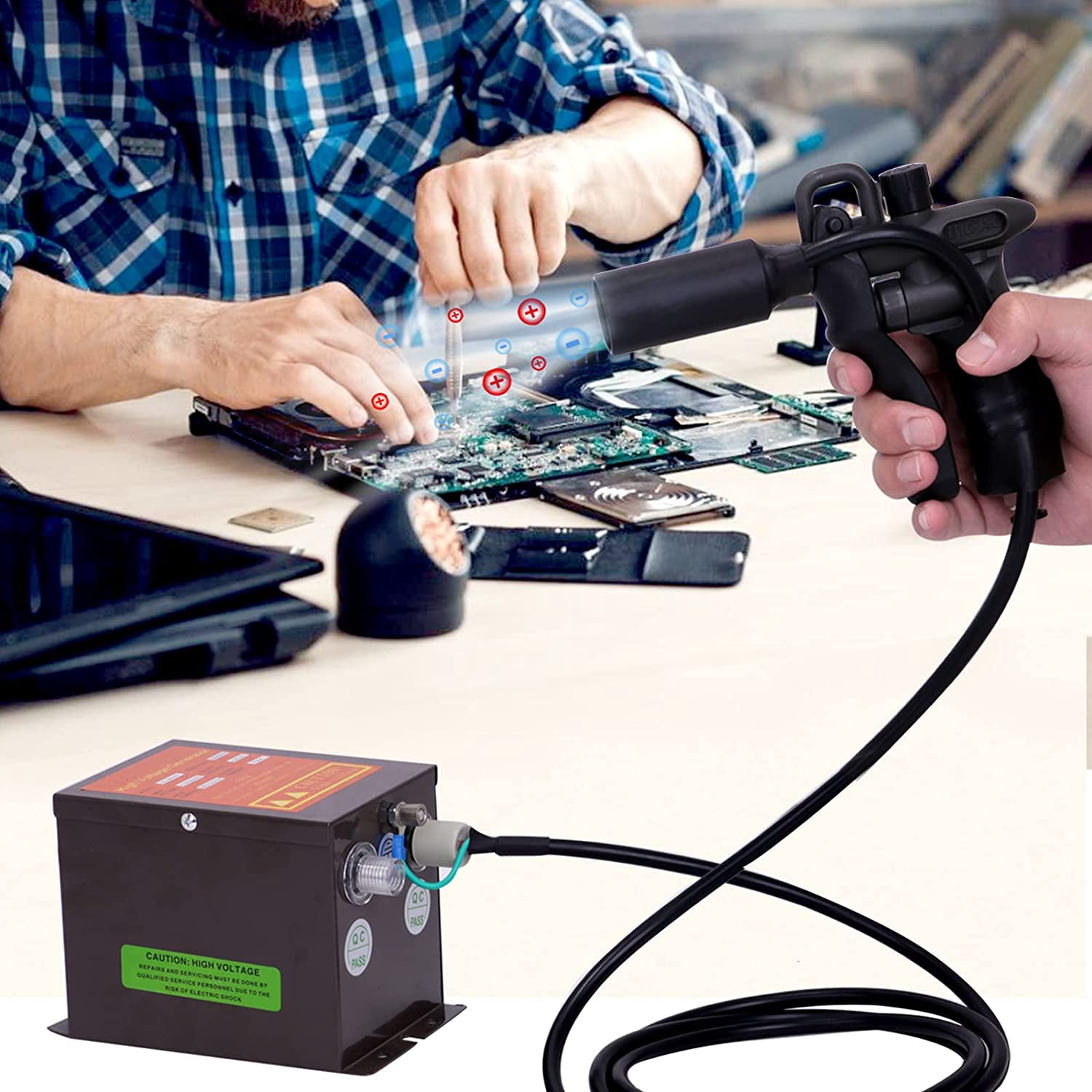 Upgrade Ionizing Air Gun Anti Static Air Gun Anti Static Ionizer Static Eliminator + 7KV High Voltage Generator