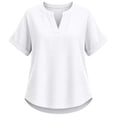 thumbnail image 4 of Summer Sales Womens Summer Tops Loose Comfy V‑Neck Linen‑Cotton Short Sleeve Summer Blouses Oversized Tshirts for Women Under 12$, 4 of 9