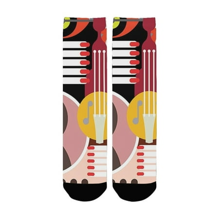 

Music Decor Complex Graphic with Various Musical Properties Icons Keyboard Festival Piano Party Art Women s Custom Socks (Made In USA)