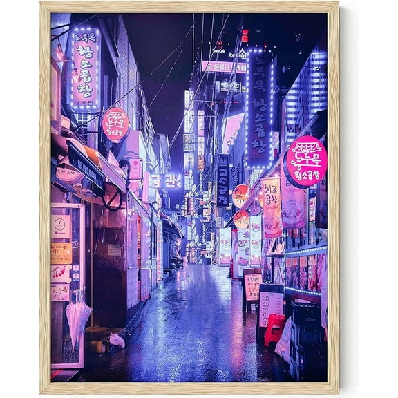 Haus and Hues Framed Wall Art Neon, Neon Wall Art, Neon Art, Neon Artwork, City Framed Wall Art, Seoul Poster, Seoul Korea Poster, Bedroom Decor for Teen Boys, Aesthetic Posters (Beige, 12x16)