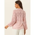 thumbnail image 4 of Blusas de manga larga de encaje para mujer Blusas florales elegantes con cuello con volantes Rosa M, 4 of 6