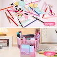 thumbnail image 5 of PHANCIR Mesh Desk Organizer, Pink Pen Holder with 8 Compartments & 1 Drawer Stationery Supplies Organizers  for Office, Home, 5 of 8